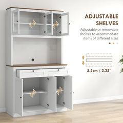 71" Kitchen Pantry Cabinet with Microwave Stand, Kitchen Hutch with 2 Drawers and Adjustable Shelves, White