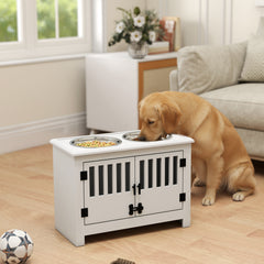 Dog Food Storage Cabinet with Bowls & Dog Feeding Station, White