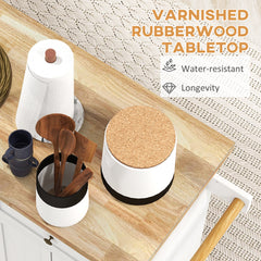Modern Rolling Kitchen Island Cart with Spice Rack, Distressed White