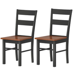 Farmhouse Dining Table Chairs, Set of 2 Rubber Wood Kitchen Table Chairs with Open Back for Living Room, Black