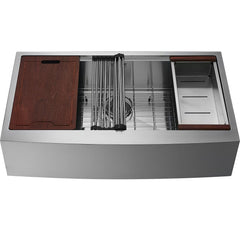 Farmhouse Kitchen Sink, 304 Stainless Steel Drop-In Sinks, Single Bowl Basin With Ledge & Accessories, Household Dishwasher Sinks For Workstation, Prep Kitchen, And Bar Sink, 33 Inch