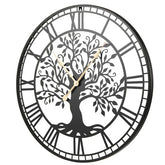 Black Tree Of Life Decorative Wall Clock, 27' Non-Ticking Quartz Movement Easy To Read