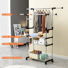 1Pc Extendable Garment Hanging Rack Clothing Hanging Rail Pillow Shoe Display Organizer With Rolling Wheels Hold Up To 77LBS