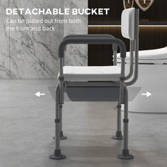 3-in-1 Shower Chair with Back and Arms, Height Adjustable Bedside Commode, Raised Toilet Seat with Non-Slip Rubber Foot Pad for Seniors, Disabled, White