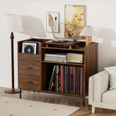 Record Player Stand With Adjustable Shelves, Holds 350 Vinyls, Media Console With Speaker Shelf & 2 Drawers, 27.6 Turntable TV Stand For Living Room, Bedroom, Some Assembly Required