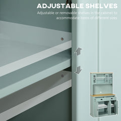 Kitchen Pantry Storage Cabinet with Microwave Stand, 71" Modern Kitchen Hutch with Open Countertop, Glass Doors, Storage Drawers and Adjustable Shelves for Dining Room, Coffee Bar, Light Blue