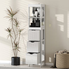 Narrow Bathroom Storage Cabinet, Bathroom Cabinet with 3 Drawers & 2 Open Shelves, Slim Bathroom Floor Cabinet, White