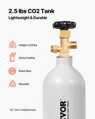 CO2 Tank 2.5 Lbs New Aluminum Alloy Cylinder With CGA320 Valve DOT Approved