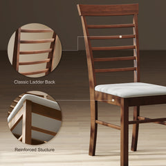 Wooden Dining Chairs Set of 4, Farmhouse Upholstered Kitchen Chairs with Rubber Wood Frame, Dark Brown and Beige