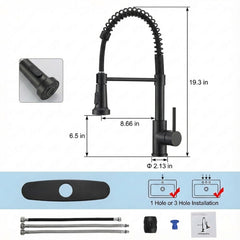 Industrial Kitchen Faucet With Pull Down Sprayer, Single Handle Stainless Steel Kitchen Faucet, 1 Or 3 Hole Installation, Farmhouse Style, Matte Black