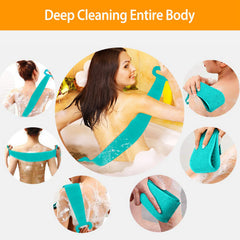 Silicone Back Scrubber Belt For Shower Exfoliating Foaming Body Wash Strap Brush Bristles Massage Dots With Adhesive Hook
