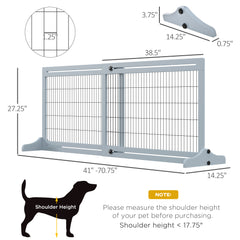 71" W x 27.25" H Extra Wide Freestanding Pet Gate with Adjustable Length Dog, Cat, Barrier for House, Doorway, Hallway, Blue-Gray