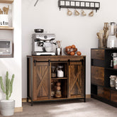 Industrial Sideboard Buffet Cabinet, Coffee Bar Cabinet, Kitchen Cabinet with Sliding Barn Doors, Storage Cabinets and Adjustable Shelves for Living Room, Home Bar, Rustic Brown