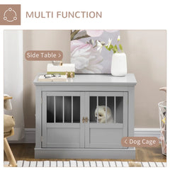 PawHut Wooden Dog Crate End Table, Dog Crate Furniture With Triple Doors, Puppy Crate For Small Dogs Indoor Use, Dark Gray