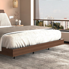 Floating Bed Frame Queen With Led Lights And Charging Station, Wood Queen Size Bed Frame With Storage Headboard, No Box Spring Needed, Easy Assembly,Walnut