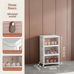 Stackable Shoe Storage Rack, Plastic Cabinet With Clear Doors For Home Use