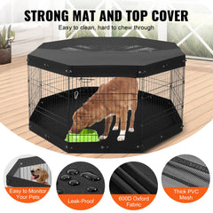 Dog Playpen 8 Panels Foldable Metal Dog Exercise Pen With Pad Cover 30"H