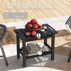 HDPE Shower Bench, Waterproof Shower Stool with Handle, Storage Shelf, Non-Slip Pads for Indoor Outdoor, Black
