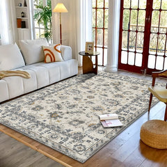 Retro Gray Style Flower Art Carpet Light Luxury Living Room Space Narrator Soft Style Can Also Improve The Home Texture Level 5x7ft Cashmere-like Washed Bottom
