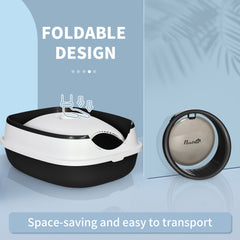 Dome Covered Cat Litter Box with Lid, White and Black