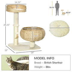 Elevated Cat Bed With Sisal Scratching Post For Indoor Kitties, Modern Cat Tree With Cute Basket Design, Small Cat Tree With Ball Toy