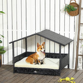 Wicker Dog House with Removable Cushion Lounge, Cream White