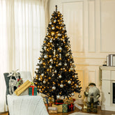 7.5 FT Tall PreLit Artificial Christmas Tree with Realistic Branches, 500 Warm White LED Lights and 1346 Tips, Black
