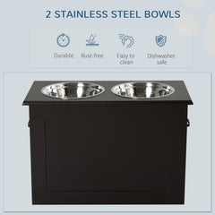 Raised Pet Feeding Storage Station with 2 Stainless Steel Bowls Base for Large Dogs and Other Large Pets, Coffee
