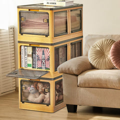 3Pcs Foldable Storage Bins With Lid 4 Doors Collapsible Stackable Closet Organizer Containers With Lock 4Pcs Wheels