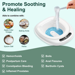 1Pc Electric Sitz Bath Tub Sits Bath Soak Pan Salts Bowl Postpartum Care Basin For Toilet Seat With Dual Nozzles 3-Level Water Flow Water Temperature Display 1800mAh Battery For Women Men