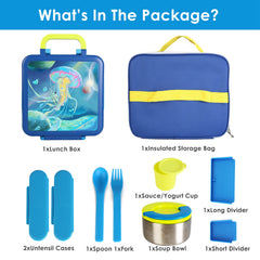 1Pc Kids Lunch Box Thermal Lunch Container With Insulated Storage Bag 2 Compartments Spoon Fork Case Food Safe Spill Resistant