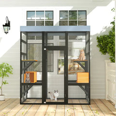 Large Outdoor Cat Enclosure Catio With 5 Platforms & 2 Napping Houses, Secure Metal Frame, Easy Assembly For Indoor & Outdoor Use