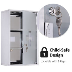 12" x 20" Lockable Medicine Cabinet, 3 Tier Stainless Steel Medical Wall Box with 2 Keys and Shelves for Bathroom