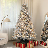 7.5 ft Prelit Flocked Artificial Christmas Tree with 500 Clear Lights, 1530 Tips, Metal Stand for Home Office Holiday