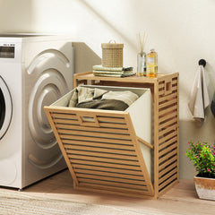 18 Gal Bamboo Tilt-out Laundry Hamper With Removable Fabric Bin