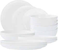 Lily Bone China Dinnerware Set, 16 Pieces, Service For 4, White Plates, Dishes, Bowls Set, Microwave And Dishwasher Safe