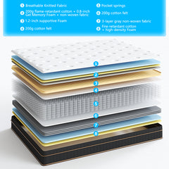 12 Inch Twin XL Mattress, Innerspring Mattress With Black Gold Trim & White Cover - Medium Firm Support, Cooling Technology For College Dorm, Guest Room & Tall Sleepers