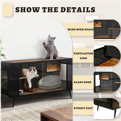 55.12 Inch Spacious Cat House With Tempered Glass, Prohibited Platform Temu