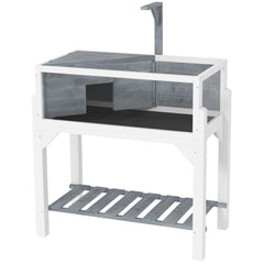 Wooden Tortoise Habitat with Storage Shelf, Tortoise Enclosure with Clear Windows, Openable Top, Lamp Holder, Gray