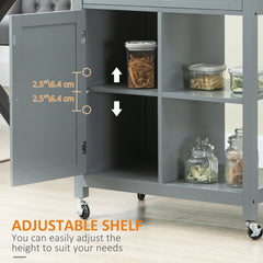 Kitchen Island Cart, Rolling Kitchen Island with Storage Shelf, Solid Wood Top, Drawer, for Dining Room, Gray