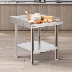 Stainless Steel Work Table, 24 X 24 X 26 Inch Commercial Food Prep Worktable, 3-Sided Backsplash Heavy Duty Prep Worktable, Metal Work Table With Adjustable Height For Restaurant Home Hotel