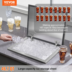 Drop In Ice Chest, 20'L X 16'W X 13'H Stainless Steel Ice Cooler, Commercial Ice Bin With Hinged Cover, 40 Qt Outdoor Kitchen Ice Bar, Drain-pipe And Drain Plug Included, For Cold Wine Beer