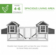 124" Dual Chicken Coop, Large Chicken House, Gray