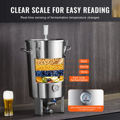 304 Stainless Steel Kettle, 8 GALLON Beer Brew Fermentor, Brew Bucket Fermentor For Brewing, Home Brewing Supplies With Base, Kettle Stock Pot Includes Lid, Handle, Valve, Spigot, Thermometer