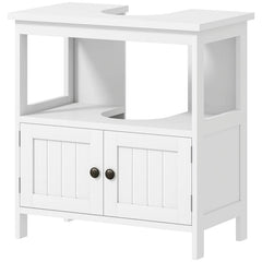 Kleankin Pedestal Sink Storage Cabinet, Bathroom Under Sink Cabinet With 2 Doors And Open Shelf, Bathroom Vanity, White