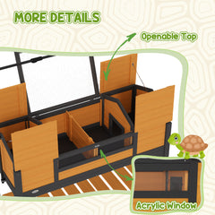 Tortoise Enclosure Tortoise House with Adjustable Lamp Holder Storage Shelf, Dual Main Houses, Openable Lid, Yellow
