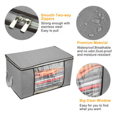 2Pcs Clothes Storage Bag 90L Per Bag With Thick Fabric Clear Window Dual-Zipper For Clothes Comforters Blankets Bedding