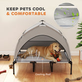Elevated Dog Bed with Removable Canopy, Portable Outside Raised Pet Cot with Cooling Pad, Storage Bag, 42" x 30" x 37"