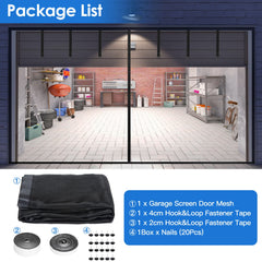 16x7FT Magnetic Garage Door Screen Two Car Garage Screen Mesh Fiberglass Garage Net With Magnetic Closure 6 Buckle Straps For Two Cars
