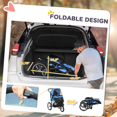 3 Wheels Pet Stroller for Small Dogs and Medium Dogs with Adjustable Canopy, Safety Tether, Storage Basket, Blue